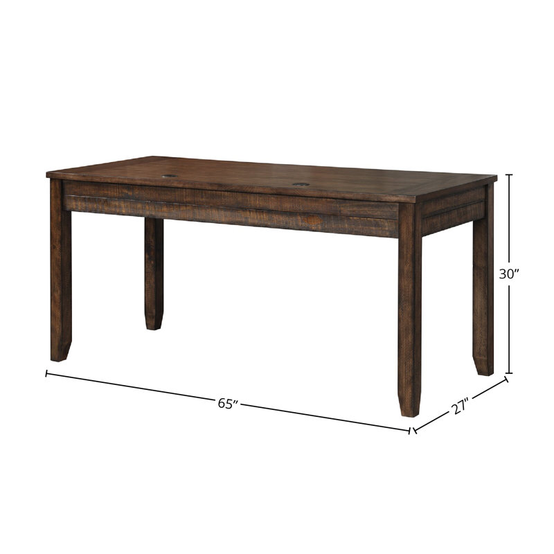 Latreca Solid Wood Writing Desk with Power Outlet, Brown