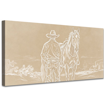 Art mural rétro vintage Cowboy, paysage neutre du sud-ouest, toile décorative pour salon et chambre à coucher, œuvre d'art sur toile tendue avec châssis 20 x 40 po