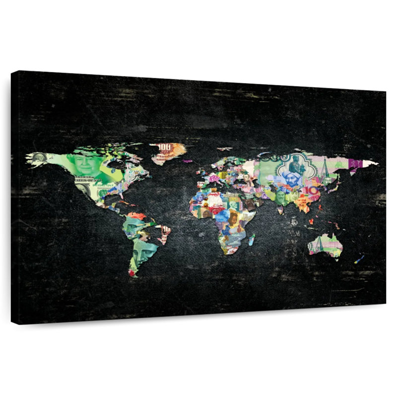 Carte du monde à la mode Aliaz I, H 8 po x l 12 po