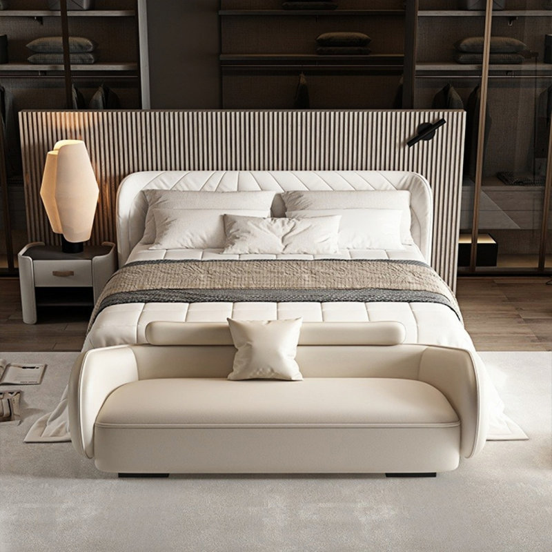 Tabouret de lit - Banc rembourré en similicuir Pure Comfort And Stabilité, Blanc cassé