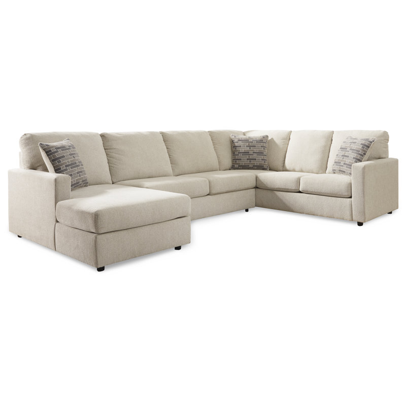 Edenfield Upholstered U-Shaped Sectional, Right Hand Facing, Beige 100% Polyester
