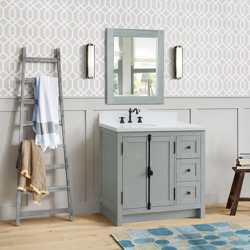 Trainor 37 " W Freestanding Standard Free Standing 1 Single Vanity Bathroom Vanity With Top, White Carrara, Gray Ash