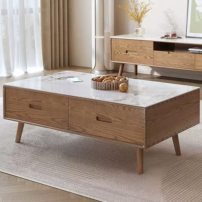 Solid wood granite slab simple coffee table