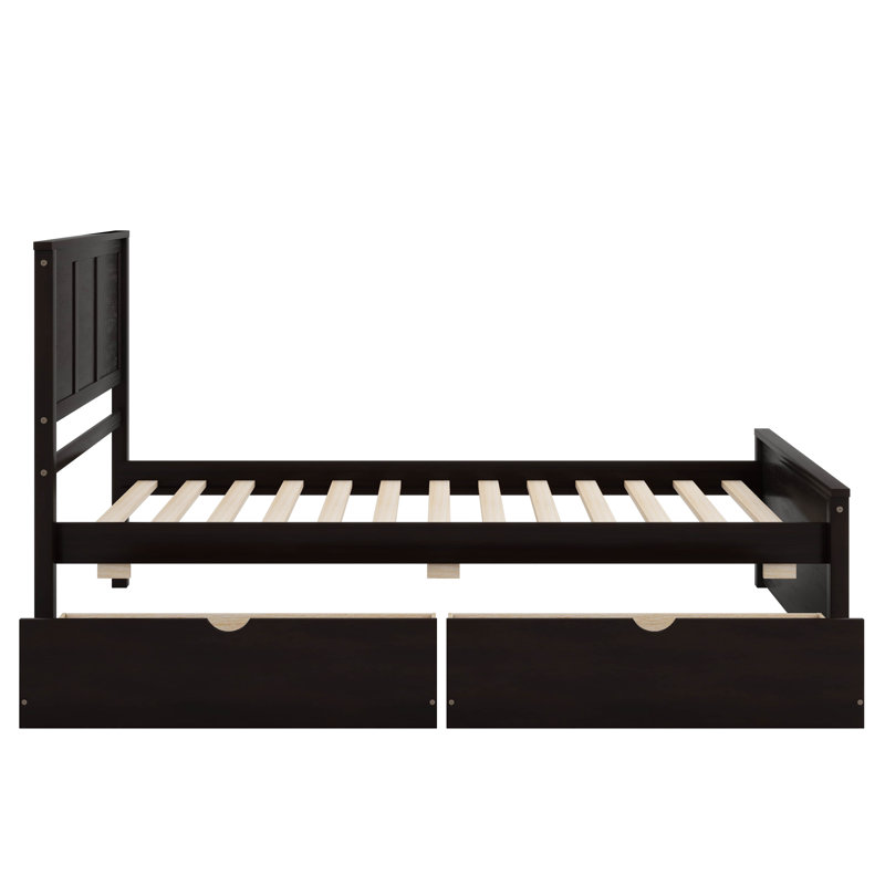 Lit plateforme simple avec rangement à deux tiroirs, Espresso