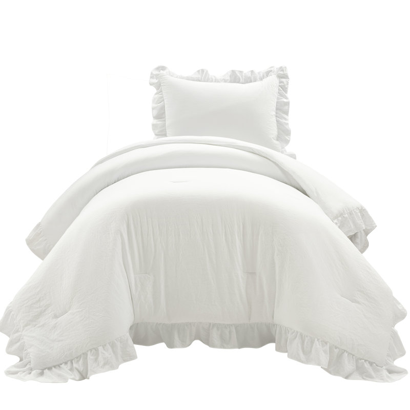 Reyna Microfiber 3 Piece Comforter Set, Twin XL Comforter + 1 Standard Sham, Pure White