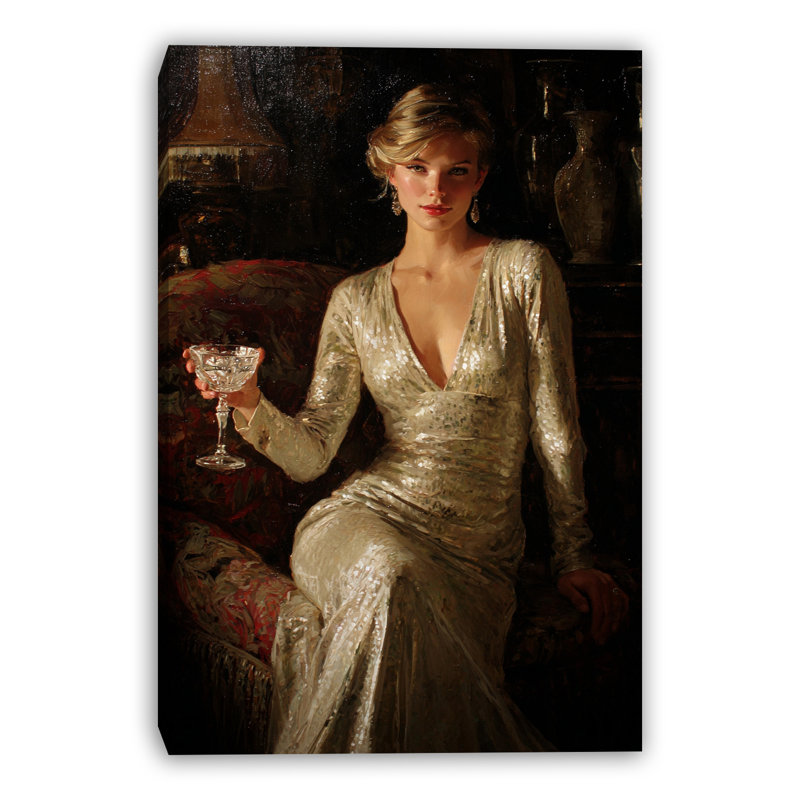 «Champagne Elegance», art mural sur toile tendue, L 24 po x H 36 po x P 1,5 po