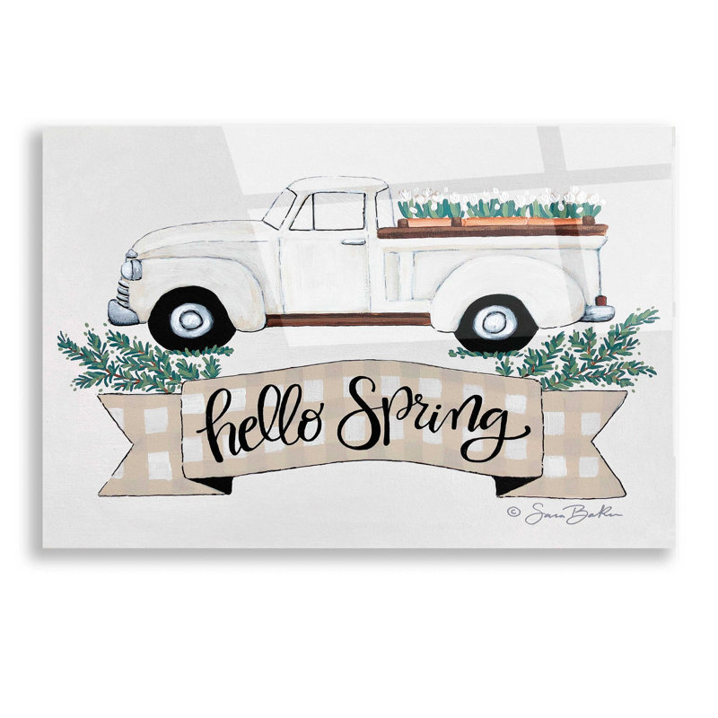 «Hello Spring Tulip Truck» par Sara Baker, art mural en verre acrylique, H 12 po x l 16 po x P 0,13 po