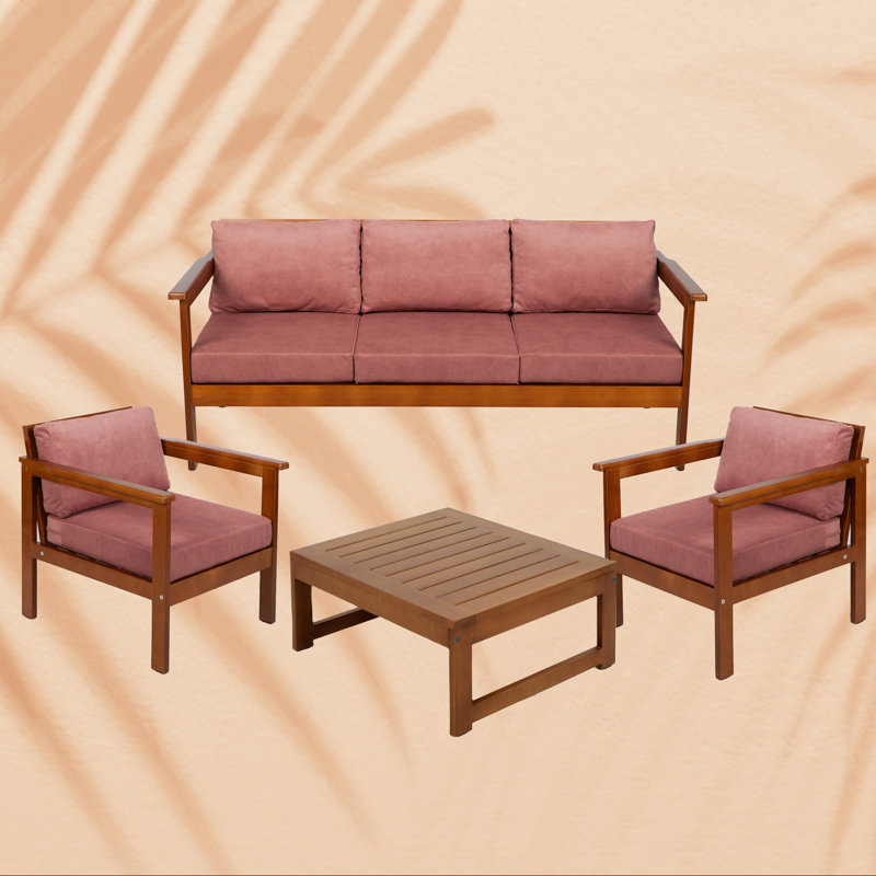 Japeth 5 - Person Seating Group with Cushions, Brown, Vintage Rose
