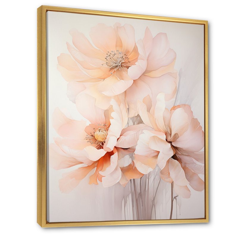 Lamontre " Cream Orange Abstract Still Lifes ", Gold Framed, 44" H x 34" W x 1.5" D