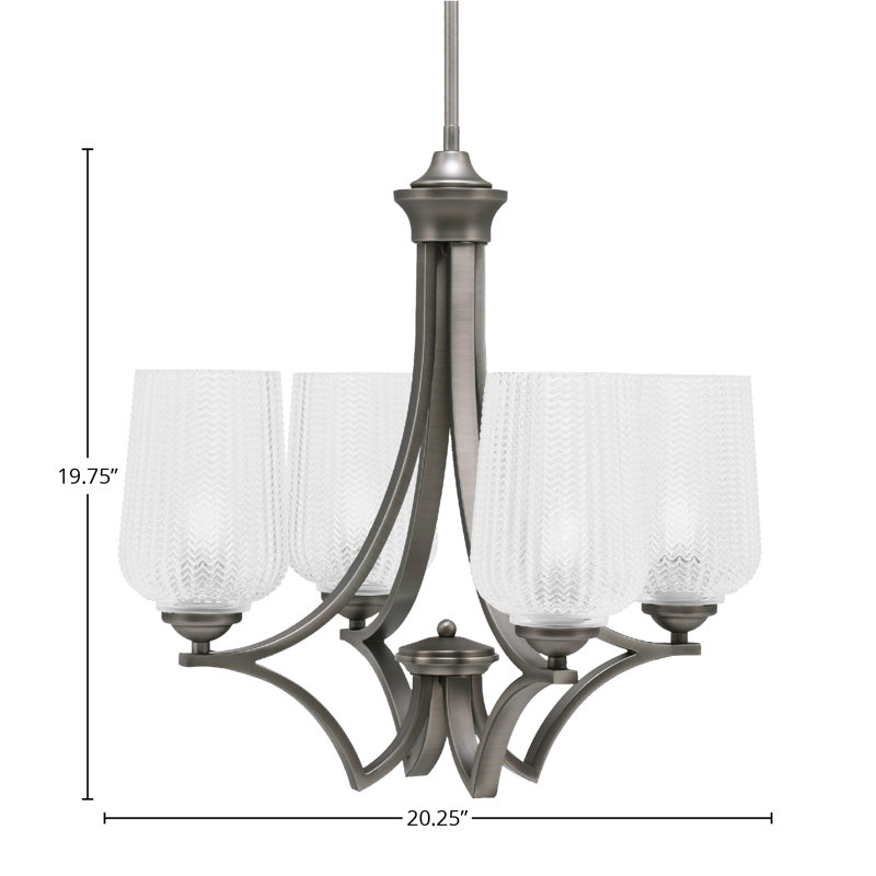 Lustre 4 lumières Zilo avec verre texturé transparent 5 po Zilo, Graphite