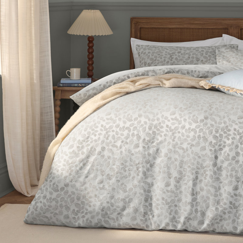 Grace Leaf Polyester Floral Duvet Cover Set, Single Duvet Cover Set + 1 Standard Pillowcase, Grey Floral