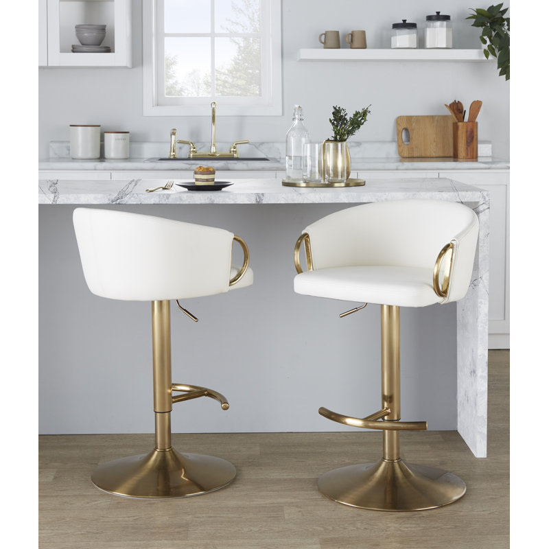 Tabouret de bar Laurenzio, Doré, Blanc