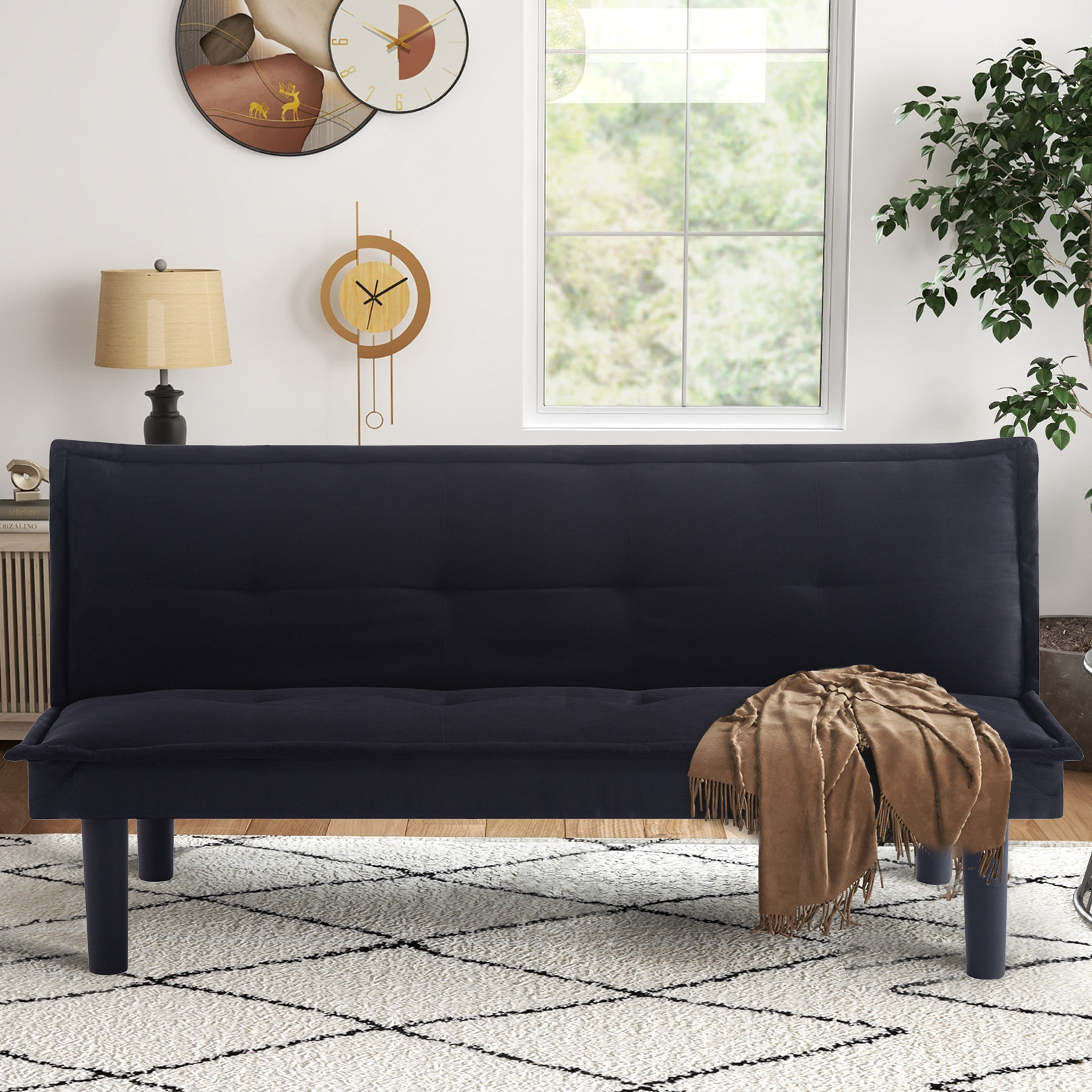 Wade Logan® Arnbert Convertible Futon Sofa Bed, 63″Fabric Futon Couch ...