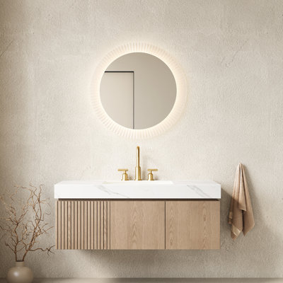 Meuble-lavabo suspendu de 122 cm (48 po) avec lavabo intégré, comptoir en pierre frittée blanche, armoire en contreplaqué, lavabo en céramique à 3 trous, tiroir à fermeture amortie, robinetterie facile à installer.