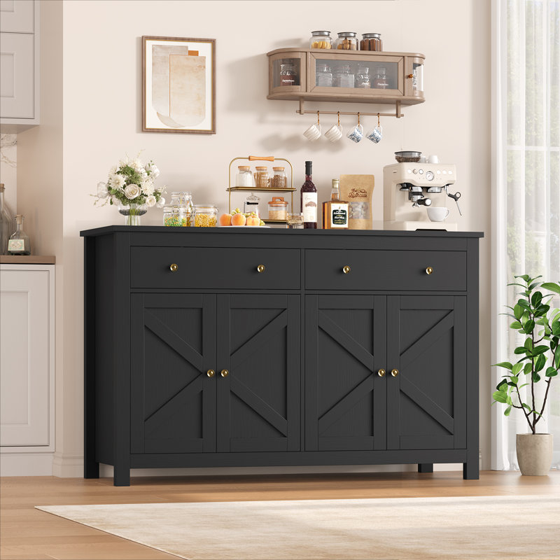 Buffet moderne 55,1 po Zosia, armoires de rangement crédence, tablettes réglables, Noir, noir, noir, noir
