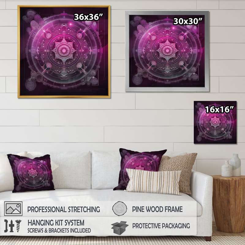 «Mystical Fuchia Sacred Chakra Energy», reproduction sur toile, Cadre doré à une seule photo, H 24 po x l 24 po x P 1 po