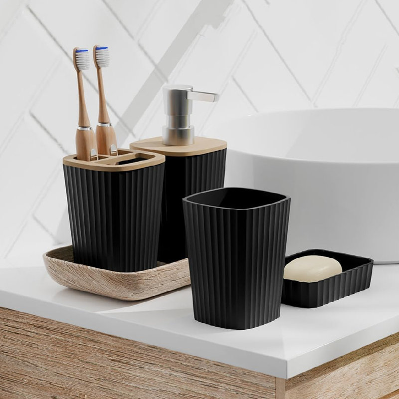 22 Pieces Boho Stylish Bathroom Accessories Set,Durable And Space Saving, Matte Black
