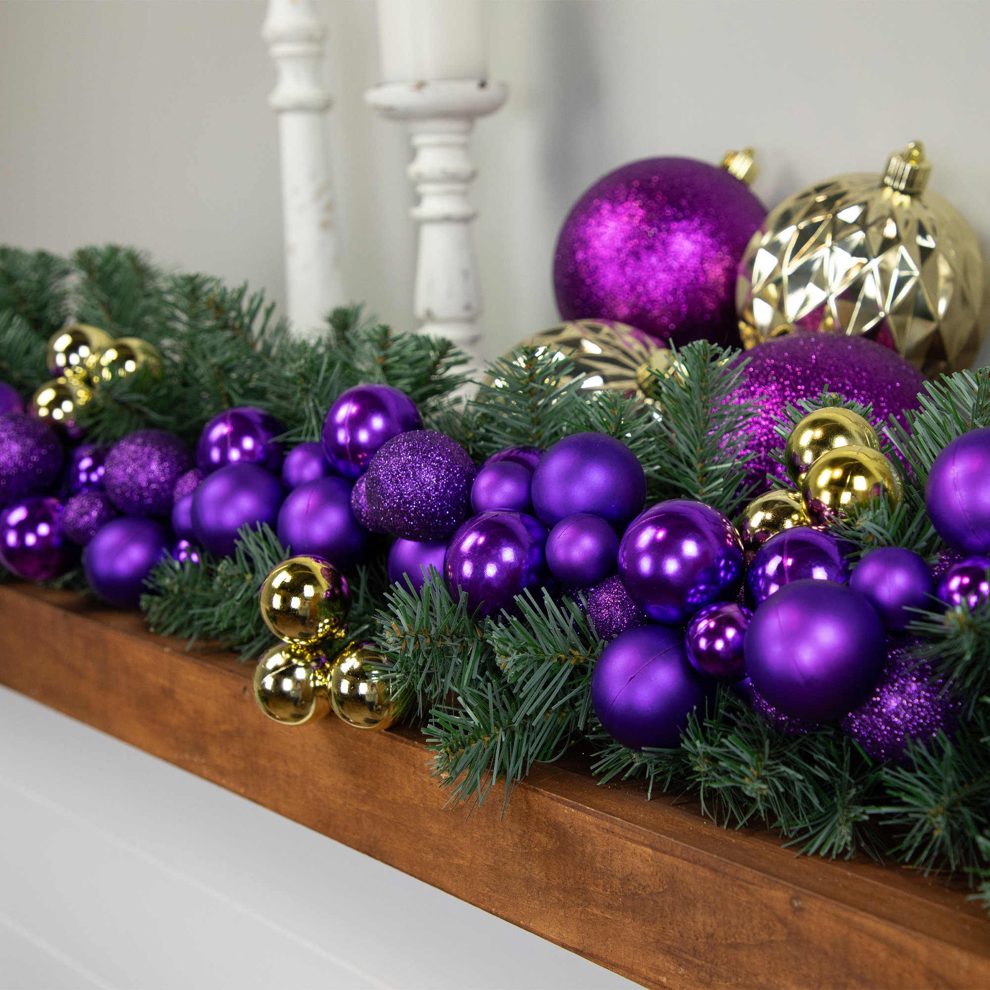 6' Shatterproof Ball 3-Finish Christmas Garland, Purple