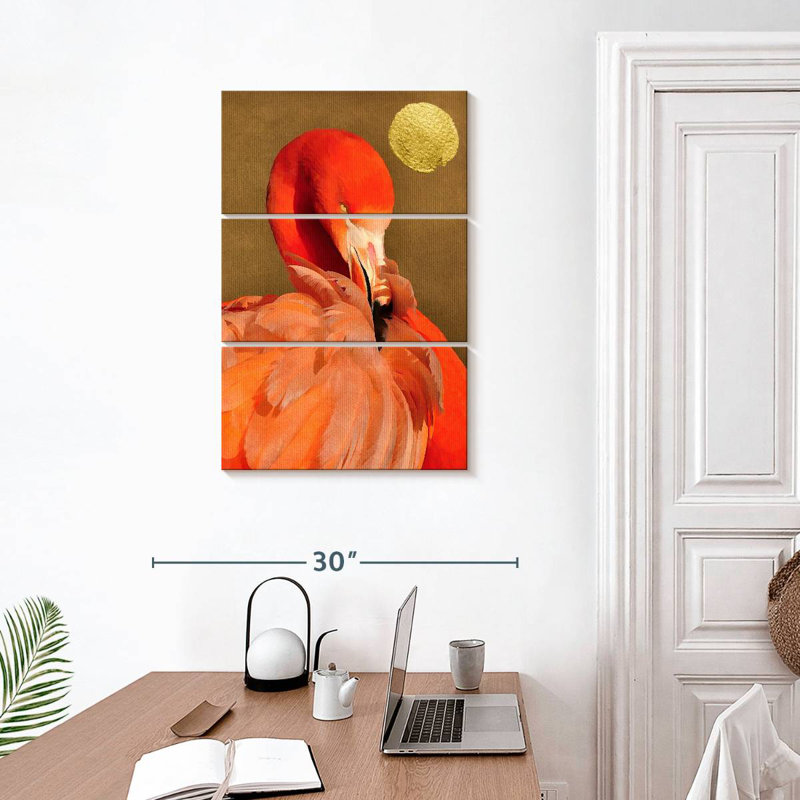 Brampt Flamingo With Golden Sun, 32" H x 20" W