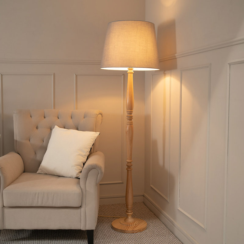 Arialdo 156cm Traditional Floor Lamp, Light Wood, Grey