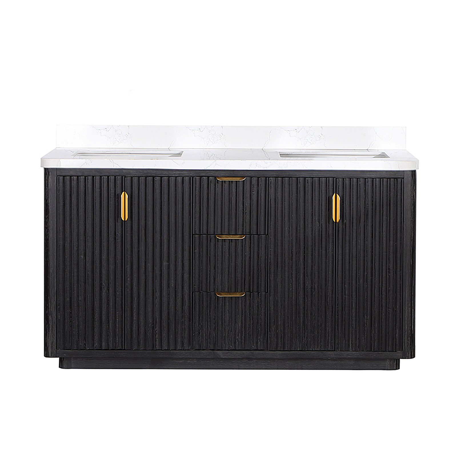 Adela 60'' Double Bathroom Vanity, Black, White, Gold