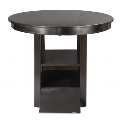 Counter Height Dining Table with Extension Leaf and Storage Base, Dark Cherry Finish, Traditional Design