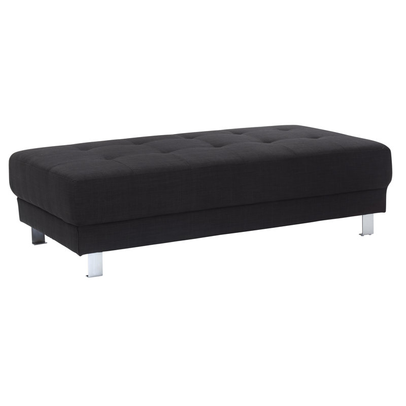 Plaza 56" Wide Tufted Rectangle Standard Ottoman, Black Polyester