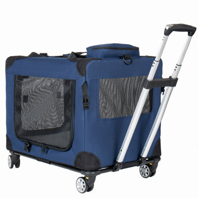 Cage pour chien 24 po 2 en 1 à roulettes pliable 2 en 1, chenil pliant souple à 3 portes et transporteur pour chiens de taille moyenne à grande, bleu foncé