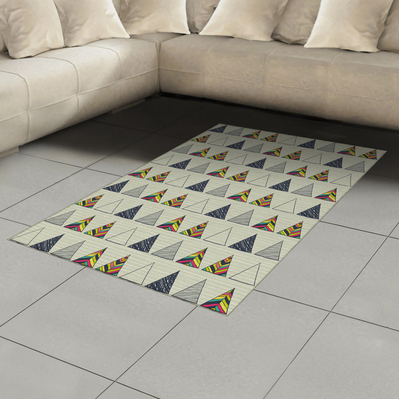 Tapis décoratif géométrique à haute densité en fibres longues, Rectangle— 4 pi x 5 pi 8 po