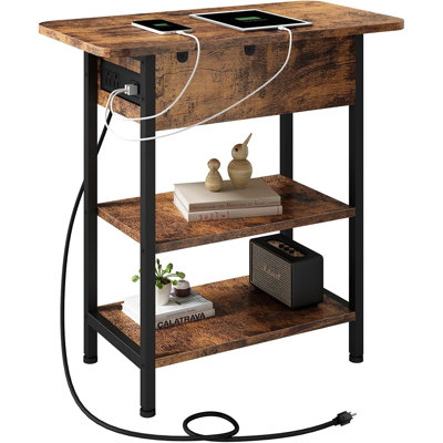 End Table With Charging Station, Flip-top Side Table With Usb Ports And Ac Outlets, Nightstand With Storage Shelf For Living Room, Bedroom, And Small Spaces, Brown Finish