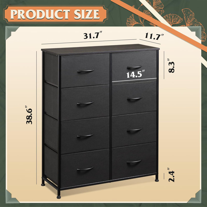 Tall Fabric Dresser Drawers, Storage Tower With Fabric Bins, Double Dresser, Chest Of Drawers For Closet, Bedroom, Living Room, Hallway, Dorm,