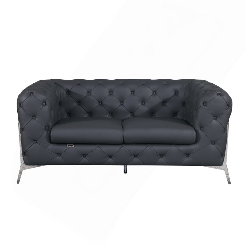 Causeuse rembourrée en cuir italien transitionnel, Gris