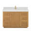 Meuble-lavabo simple 48 po Thea en bois de sapin brun avec plateau en pierre composite à grain blanc-639695853