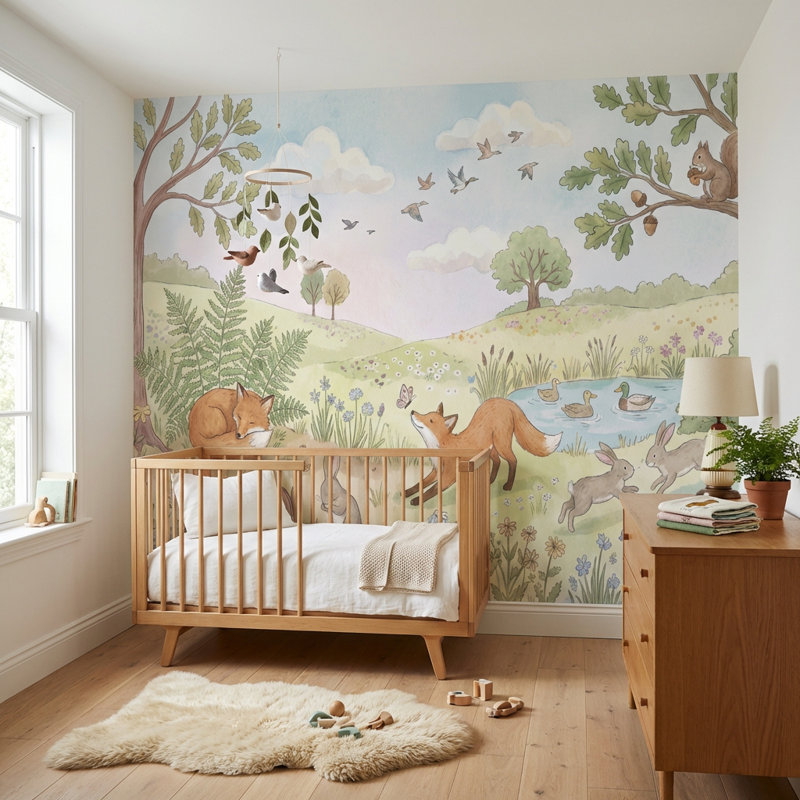 Papier peint nature, animaux, rétro, 120" x 96", Peler et coller