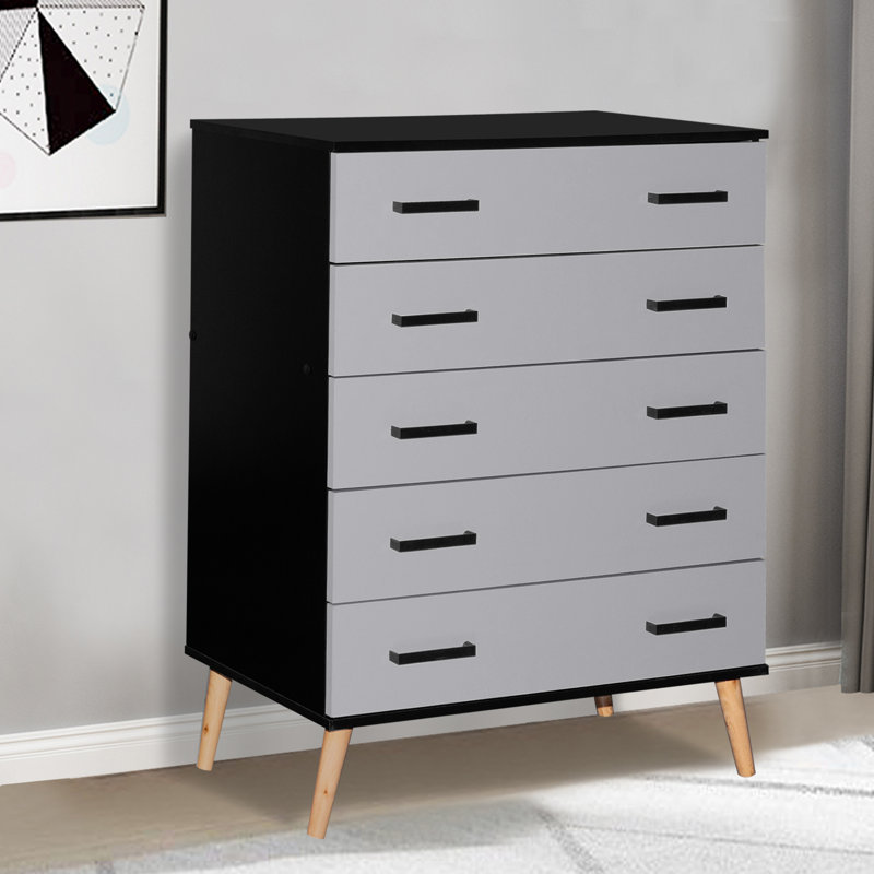 Commode 5 tiroirs Classic, Noir / gris clair