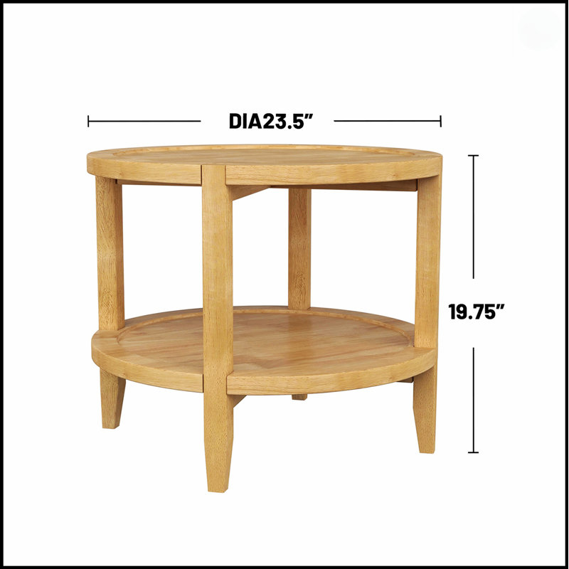 Table de bout ronde en bois avec tablette inférieure, parfaite pour les intérieurs de style campagne moderne et rustique, durable et élégante.