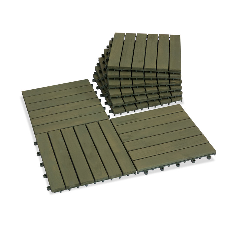 30cm L x 30cm W Solid Wood Interlocking Deck Deck Tile Kit, Muted Green