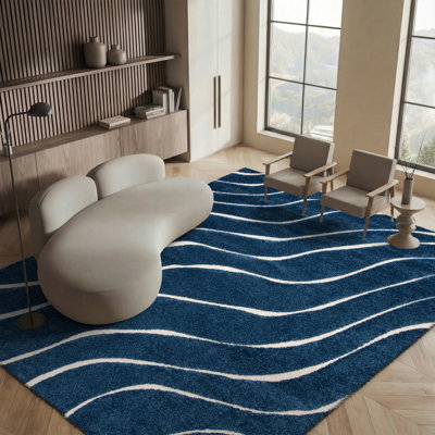 Tapis bleu / crème Ashal