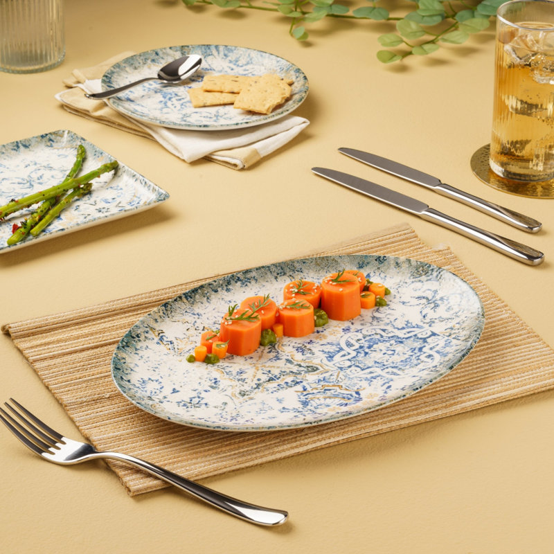 Cruise-Palma Premium Porcelain Titanium Oval Plate With Foot, 11" | Microwave & Dishwasher Safe