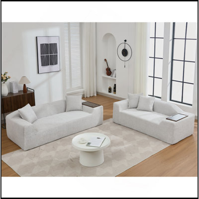 2 Piece Boucle Cloud Sofa Set, Upholstered Boneless Sofa Set, Modern 3 Seater And 2 Seater Sofa  With MDF End Table For Living Room ,Apartment,3+2 Couch,Boucle