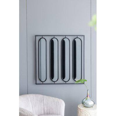 36" X 36" Large Four Oval Wall Mirror With Black Square Frame, Home Decor For Living Room, Bedroom, Entryway, Office
