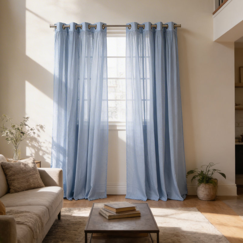 Rideaux semi-transparents avec œillets , L 52 po x L 96 po, Ciel