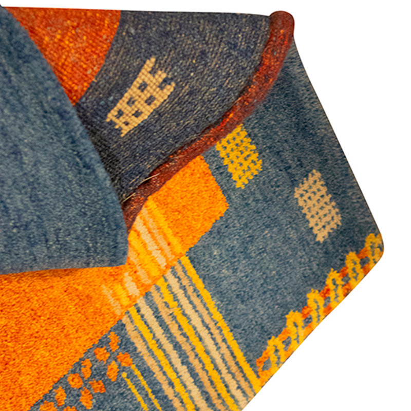 Hand Knotted Wool Area Rug in Rust And Navy