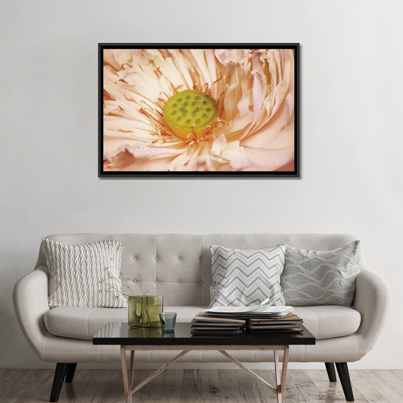 « pêches et crème », impression sur toile, H 18 po x l 26 po x P 1,5 po, Toile avec cadre noir, Pas de tapis