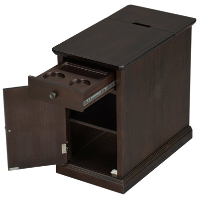 Classic Vintage Livingroom End Table Side Table With USB Ports And One Multifunctional Drawer With Cup Holders
