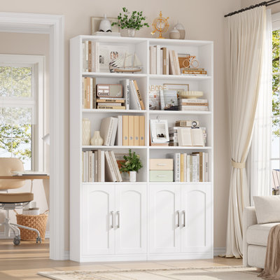 Bibliothèque standard en bois avec portes et 8 tablettes ouvertes Kirklyn