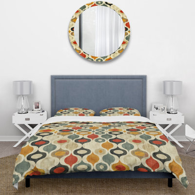 Ensemble de housse de couette orange et vert quadrilobe Elegance I - Mid-Century