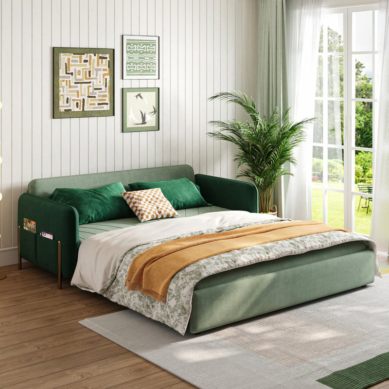 Velvet Square Arms Sofa Bed, 3