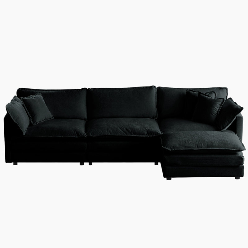 L-Shaped Sectional Sofa W/Reversible Footrest,sofas,couches, Black Chenille