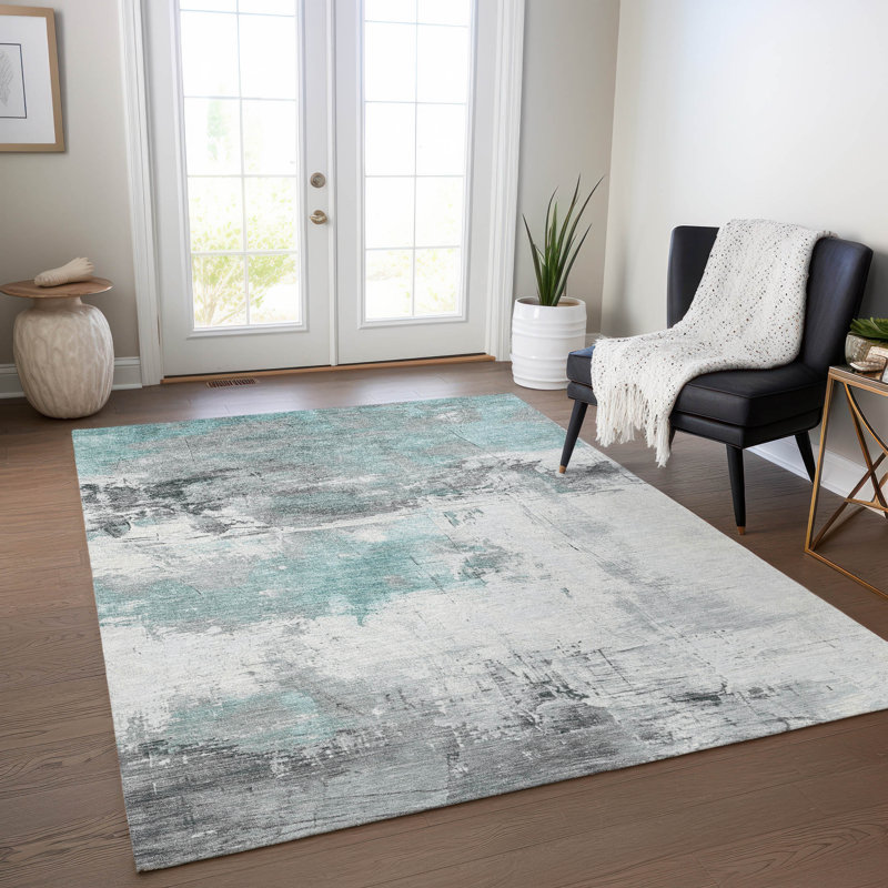Caelius Teal Washable Indoor-Outdoor Rug - LOOMLAN, 5' x 7'6"